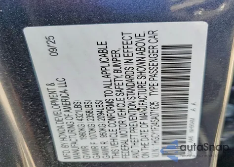 2025 Honda Accord Lx from USA, damaged, VIN 1HGCY1F24SA071625